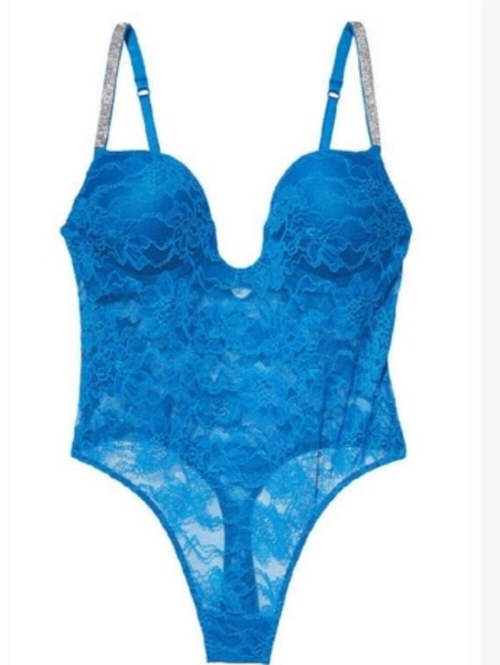 Victoria's secret very sexy u-wire lace shine strap teddy lingerie BLUE SMALL